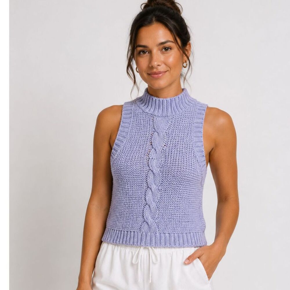 Vintage 90s Wayne Rogers Silk Cotton Knit Halter Crop Top Periwinkle Sz L